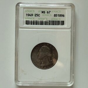 1949 Washington Quarter 25C ANACS MS67 Silver Coin